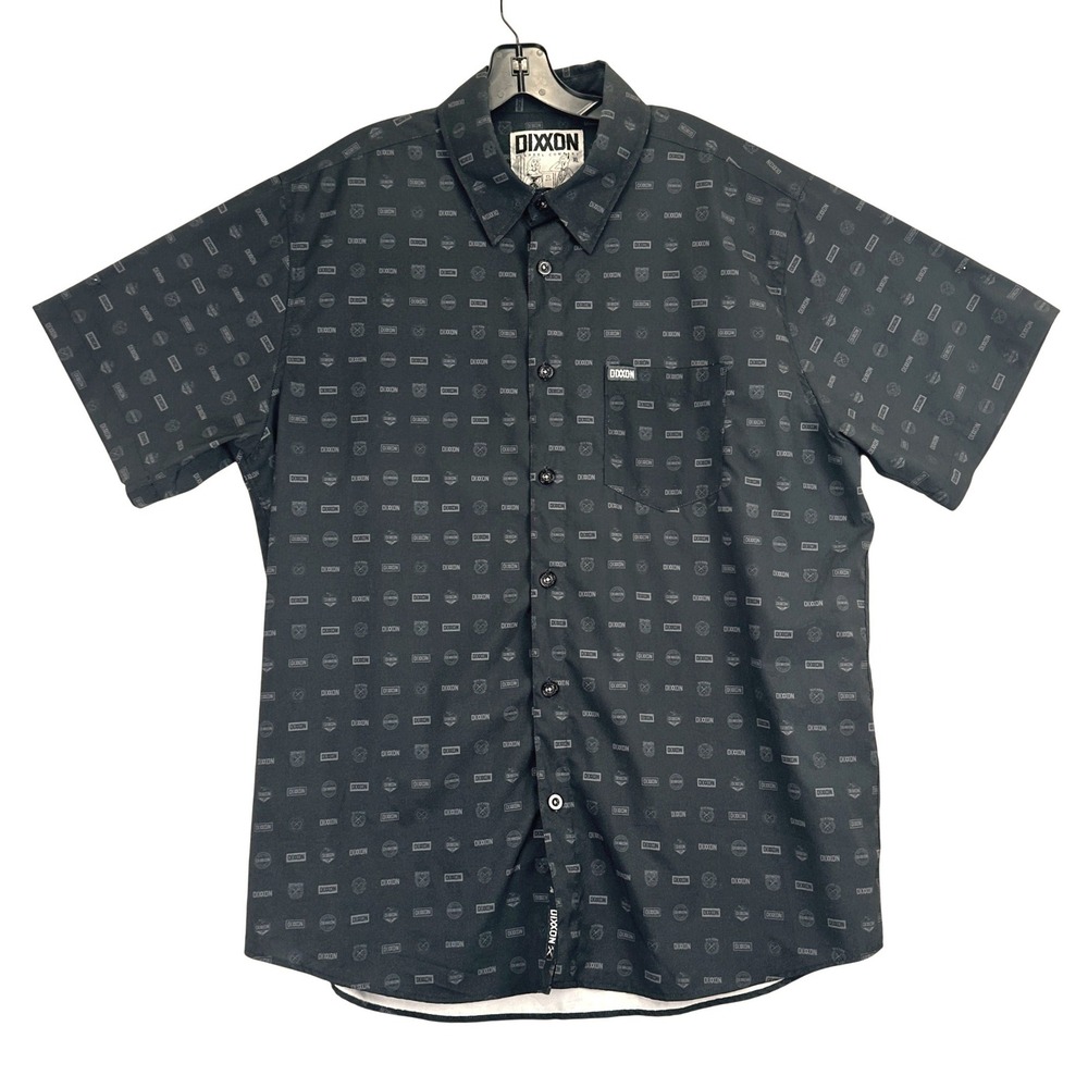 Dixxon The Executive Button Up Shirt Mens XL Black Logo Print Short Sleeve